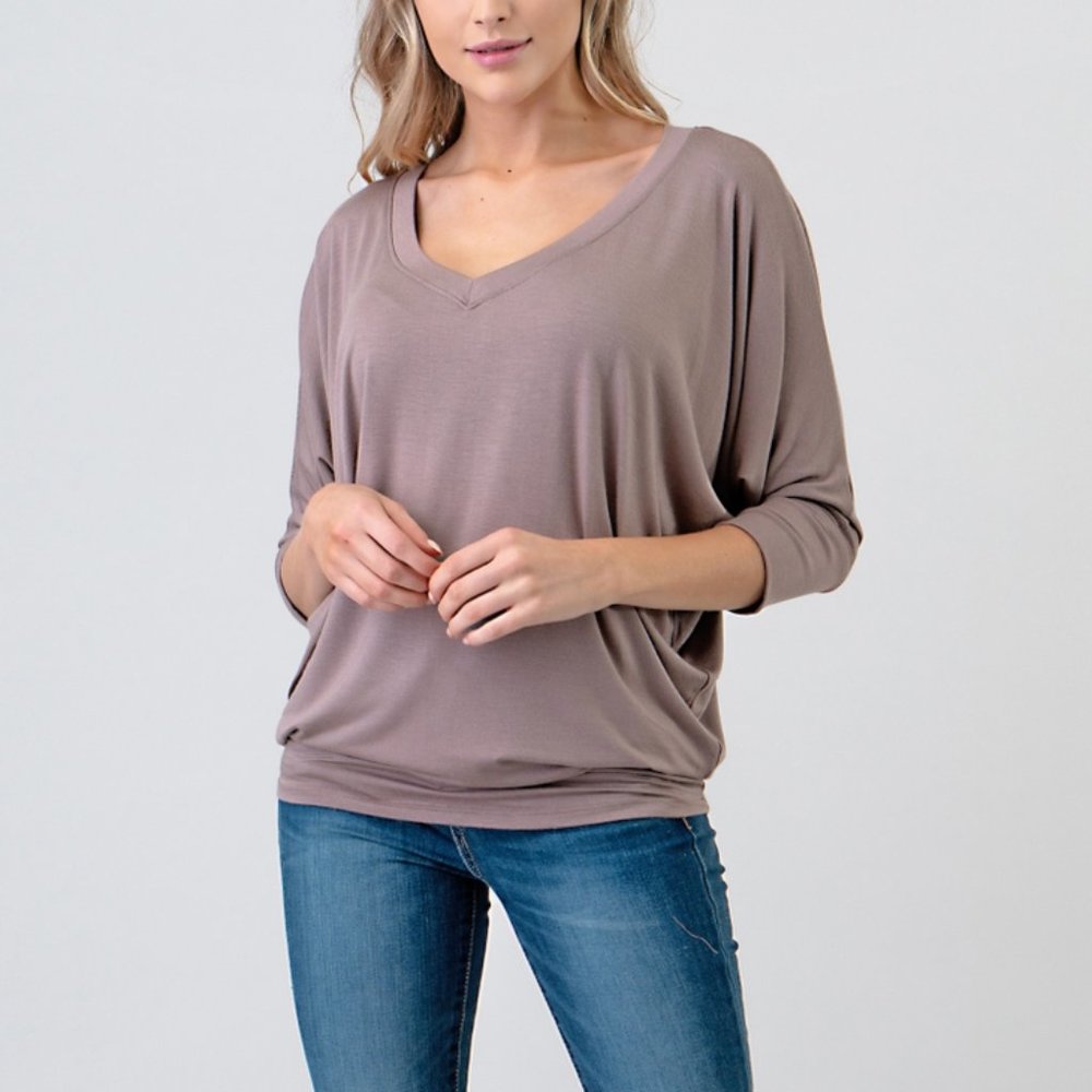 LAST ONE Dolman Sleeve with V- Neck Premium Modal - Picture 3 of 3
